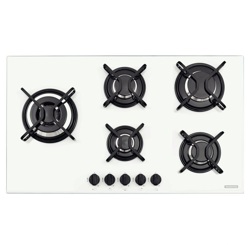 Cooktop Gás 5 bocas Penta Side Plus Vidro Temperad Branco BIV - Bivolt