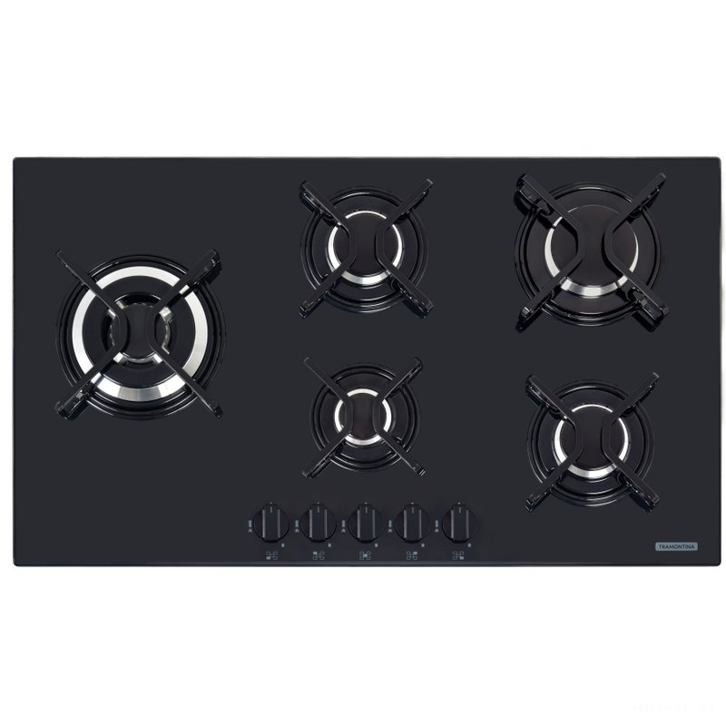 Cooktop Gás 5 bocas Penta Side Plus Vidro Temperado Preto BIV - Bivolt