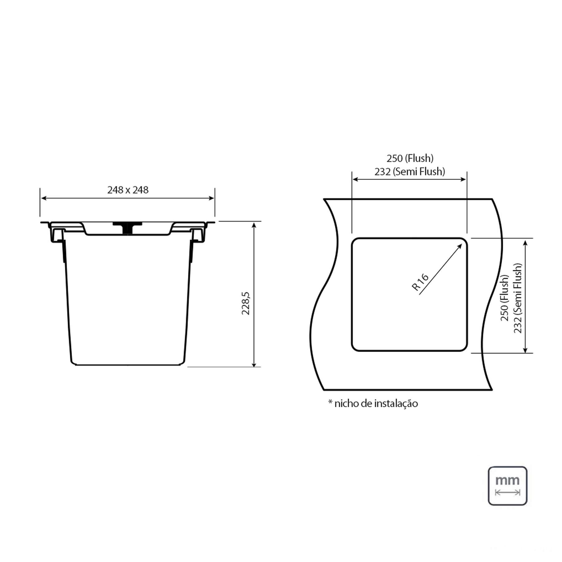 Lixeira Embutir Tramontina Clean Square Balde Plástico 5L - 94518205