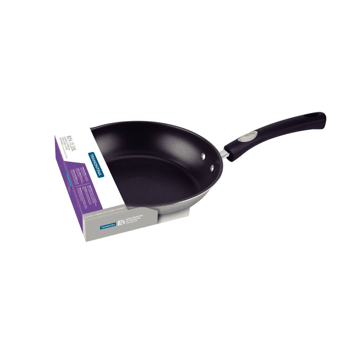 Frigideira Solar Silicone Rasa Inox Fundo Triplo Antiaderente Cabo de Silicone 24 cm 2,1L