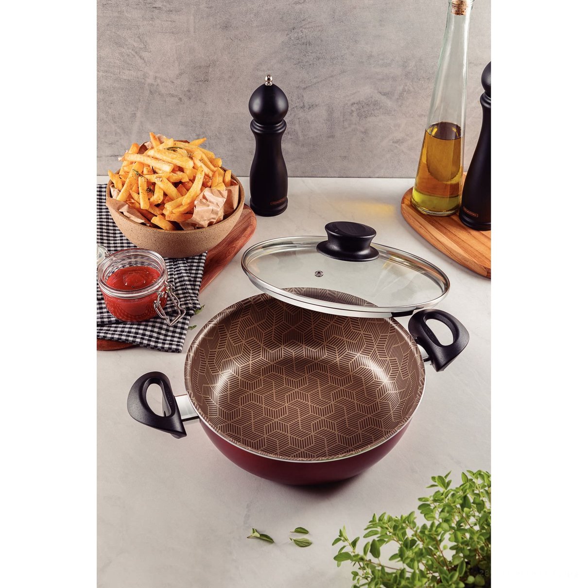 Fritadeira Multiuso Paris Antiaderente Starflon Max Vermelho com Tampa de Vidro 24 cm 2,8