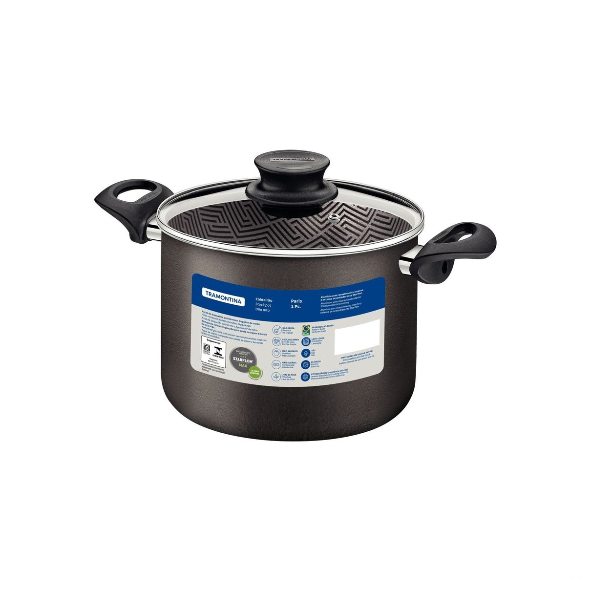 Caldeirão Paris Antiaderente Starflon Max Chumbo com Tampa de Vidro 16 cm 2,1 L