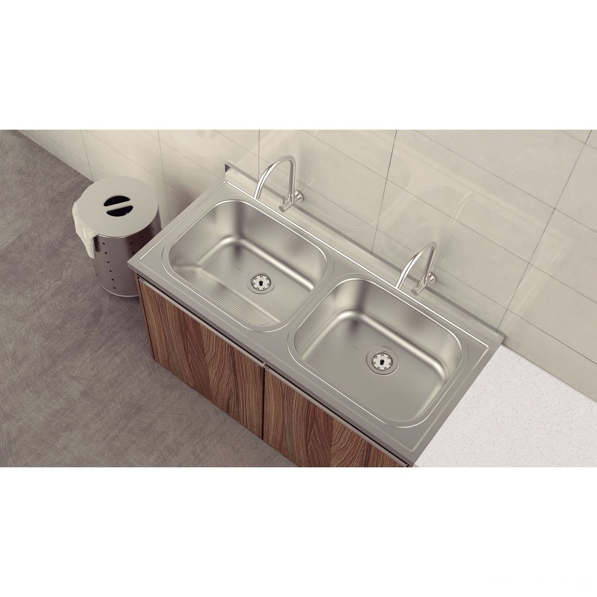 Tanque Duplo Hera Duo Plus 2C 30 + 30 L em Aço Inox Acetinado 120x55 cm com Cuba - Aço Inox