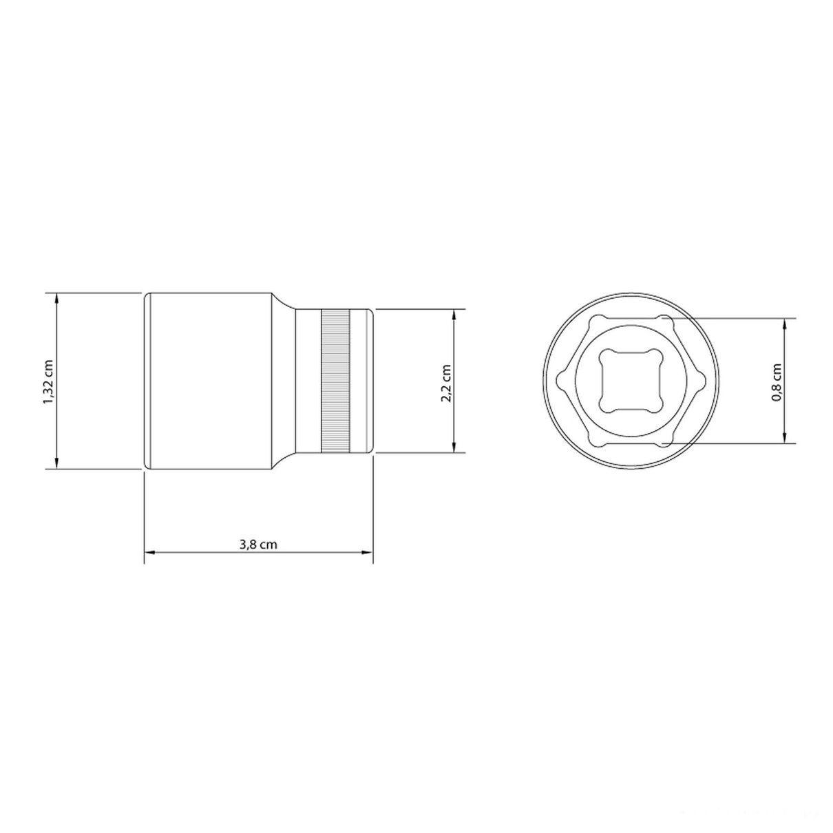 Soquete Sextavado 8 mm encaixe 1/2