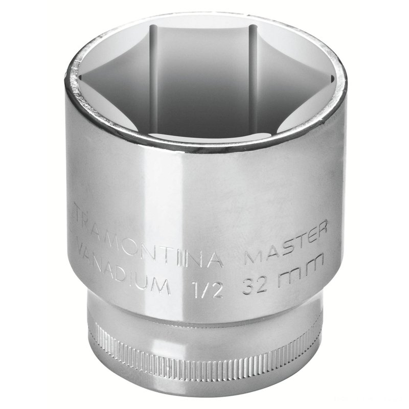 Soquete Sextavado 8 mm encaixe 1/2" em Aço Cromo Vanádio com Acabamento Cromado