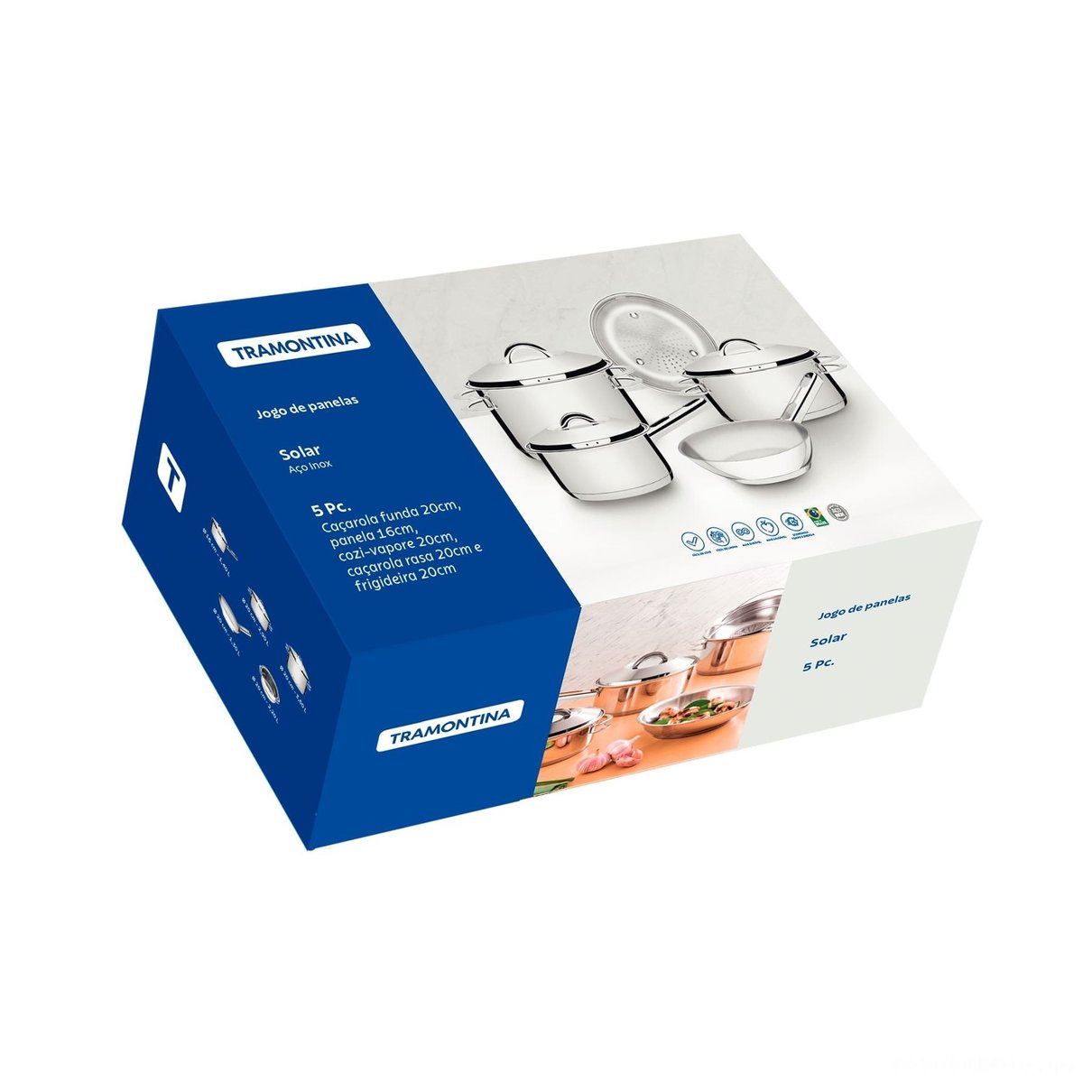 Jogo de Panelas Solar em Aço Inox com Fundo Triplo e Tampas de Inox 5 Peças
