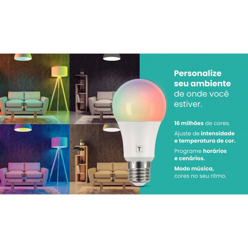 Luz Amarela Luz Verde Alexa Lâmpada LED Smart Tramontina Base E27