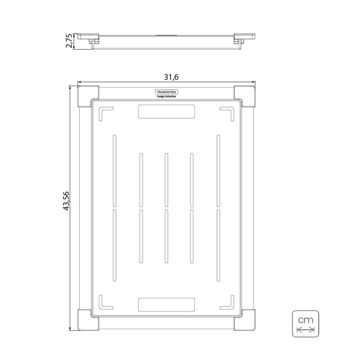 Bandeja Perfurada Design Collection em Aço Inox com Acabamento Scotch Brite 43x32 cm