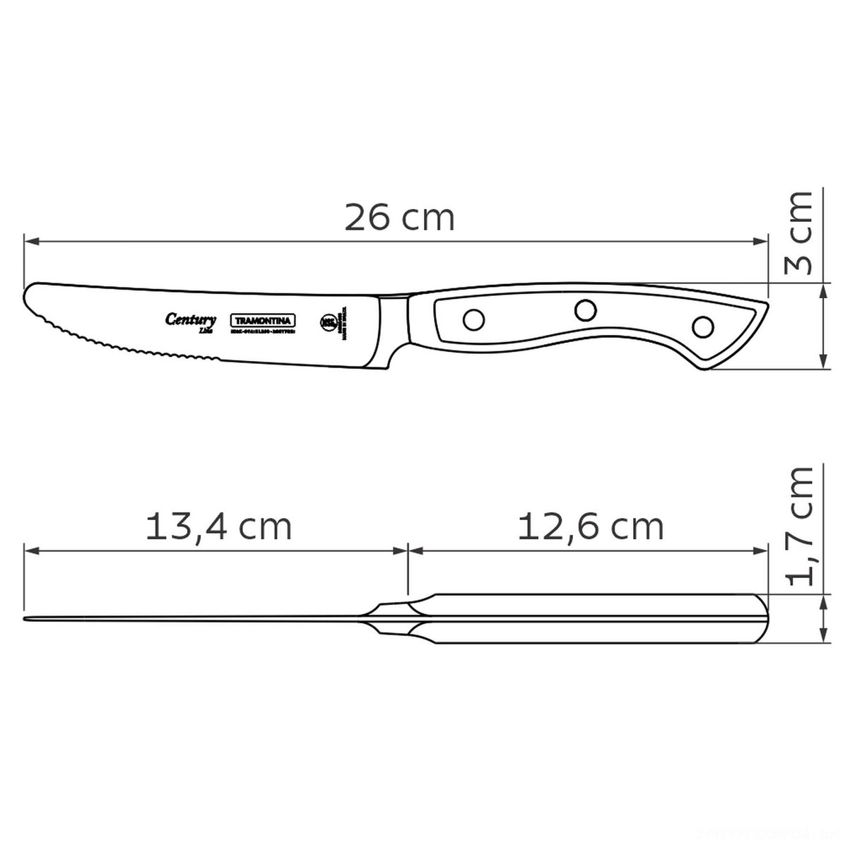 Faca para Churrasco Jumbo Lâmina Aço Inox Cabo Policarbonato Fibra de Vidro Preto 5