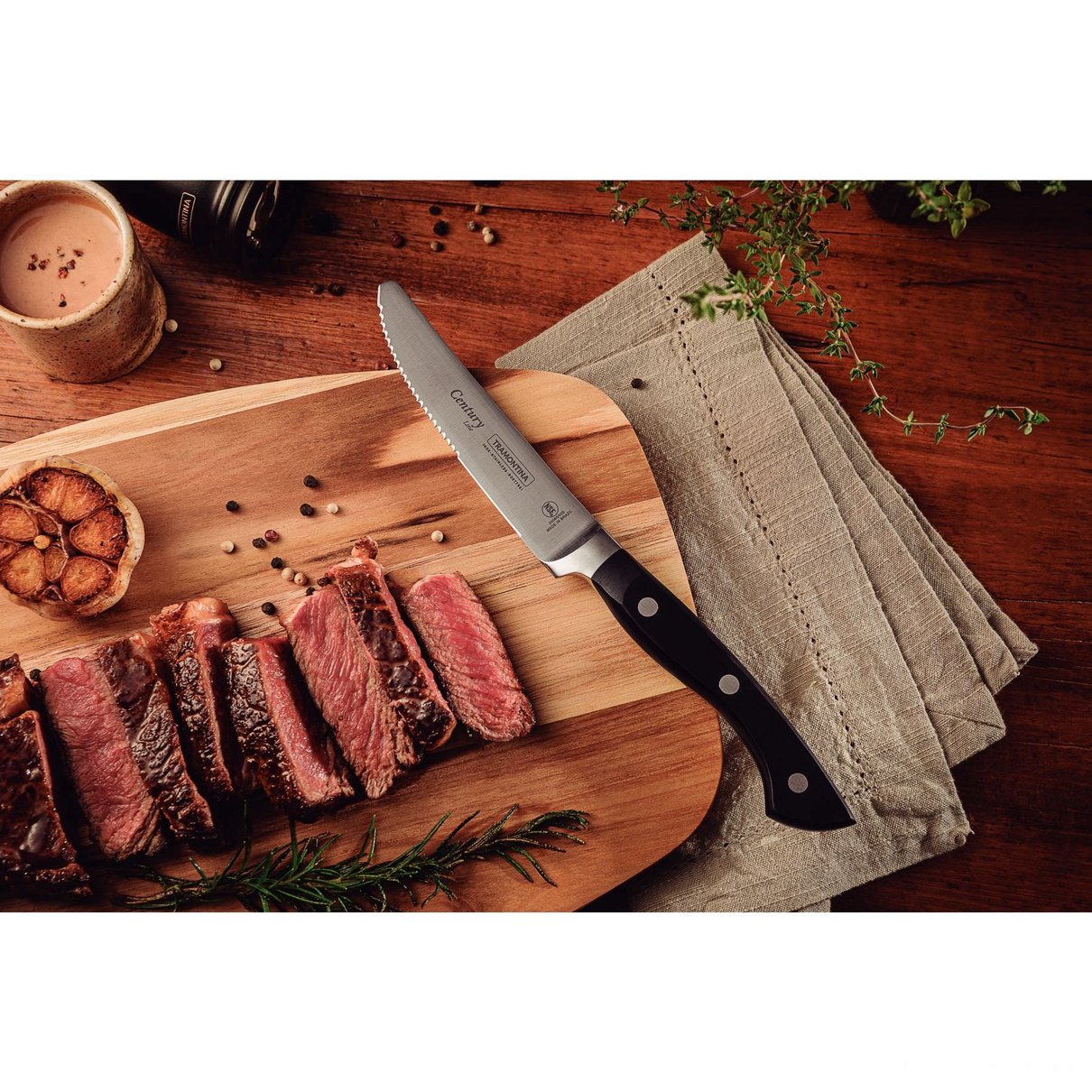 Faca para Churrasco Jumbo Lâmina Aço Inox Cabo Policarbonato Fibra de Vidro Preto 5