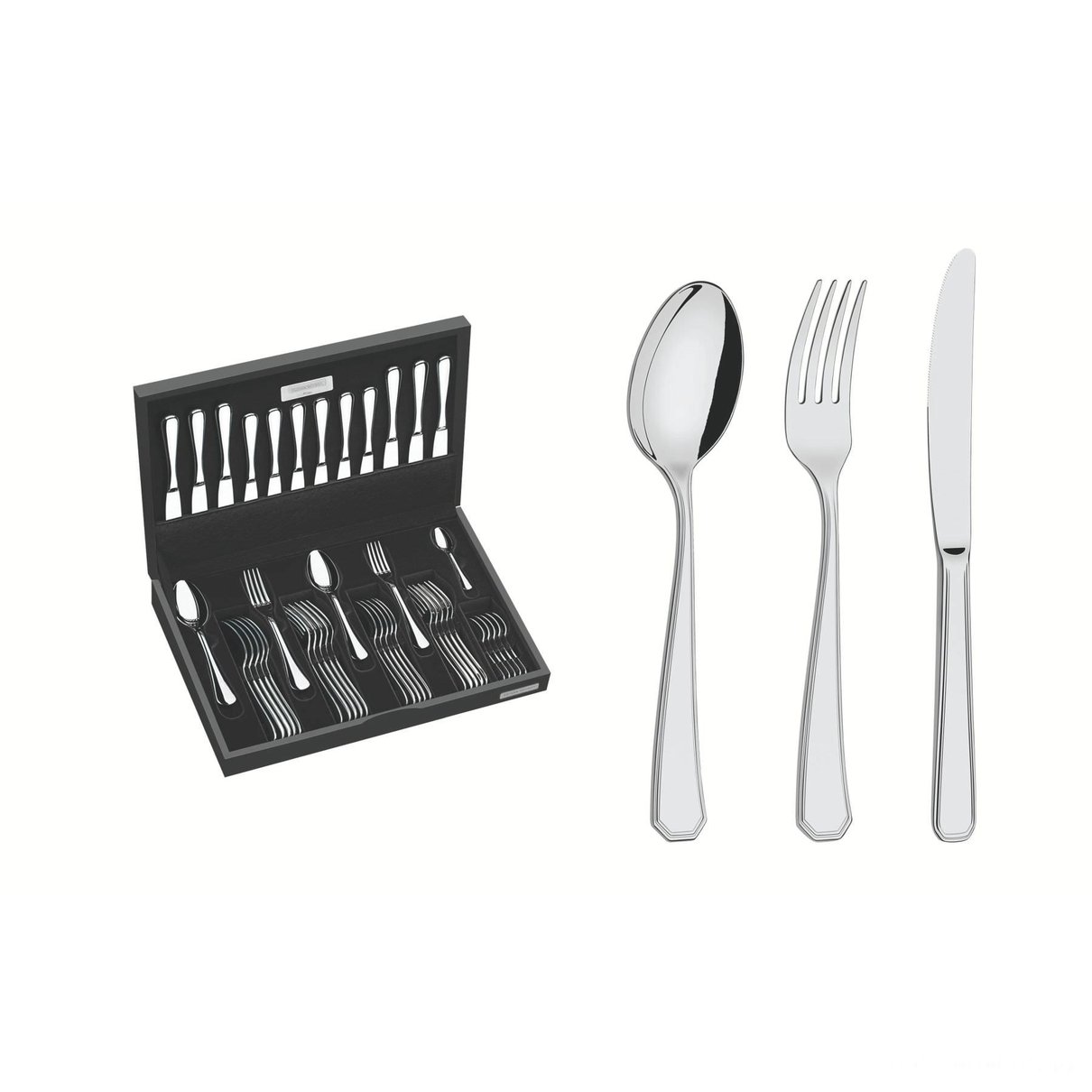 Faqueiro Sonata Aço Inox Facas de Mesa Acabamento Brilho Estojo de Madeira 42 peças