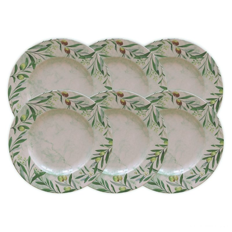 Kit Prato Raso Oliva em Porcelana Decorada 28 cm 06 Peças