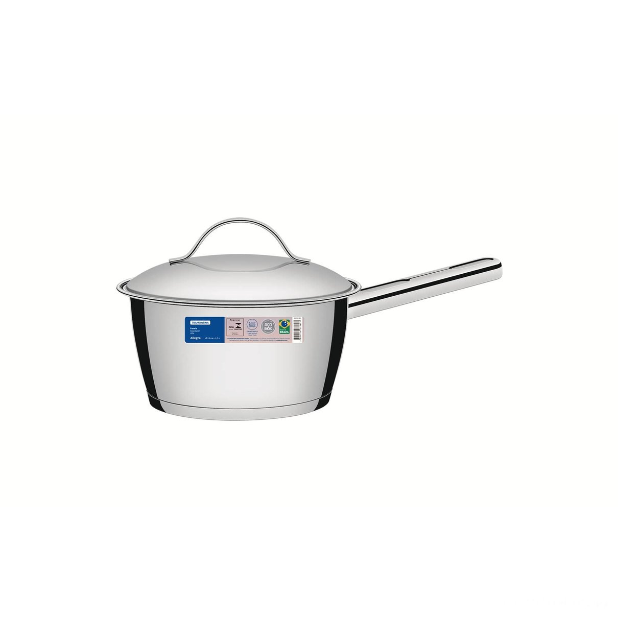 Panela Allegra em Aço Inox com Fundo Triplo 16 cm 1,5 L