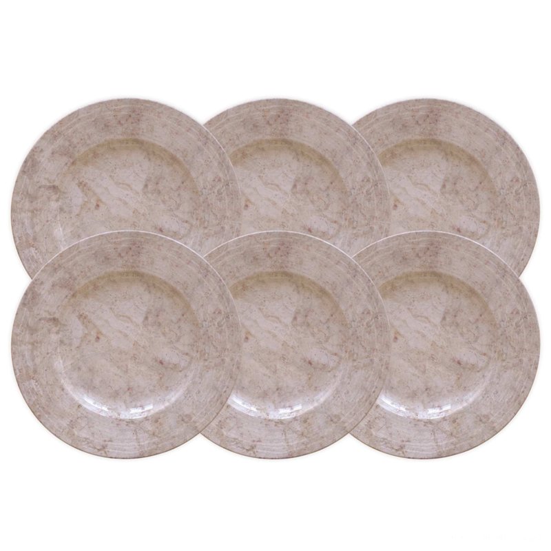 Kit Prato Raso Travertino em Porcelana Decorada 27 cm 06 Peças