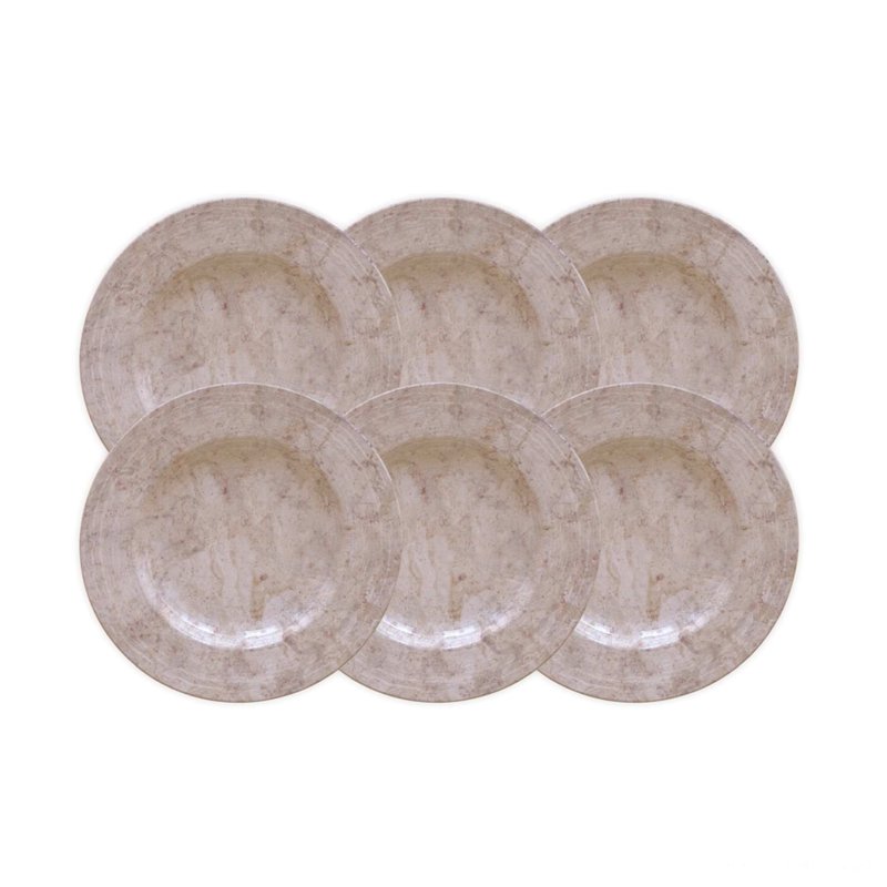 Kit Prato Sobremesa Travertino em Porcelana Decorada 21 cm 06 Peças