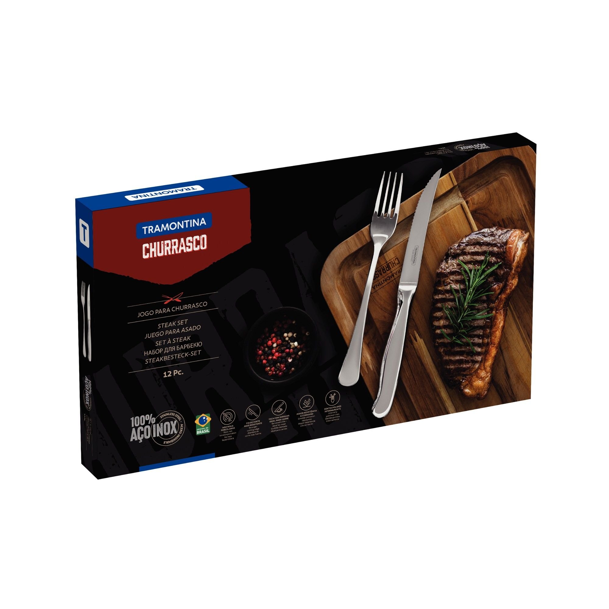 Jogo para Churrasco Tramontina Zurique Aço Inox Facas Jumbo Fio