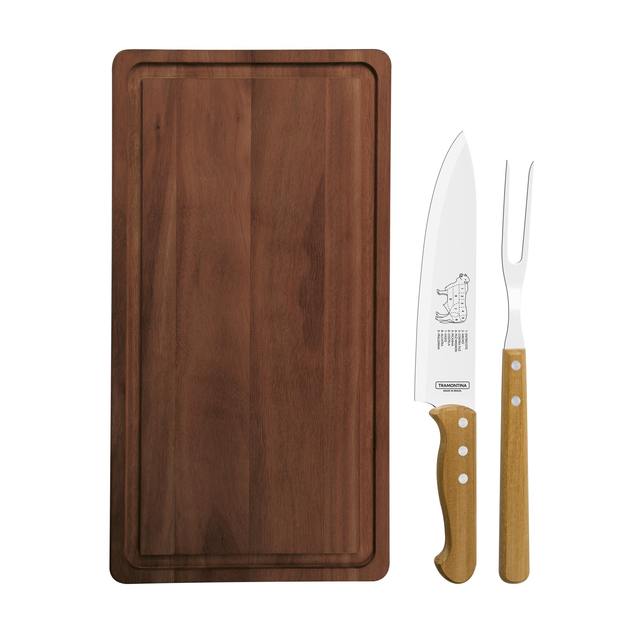 Kit Churrasco Tramontina Inox Cabos Madeira Natural 3 Peças