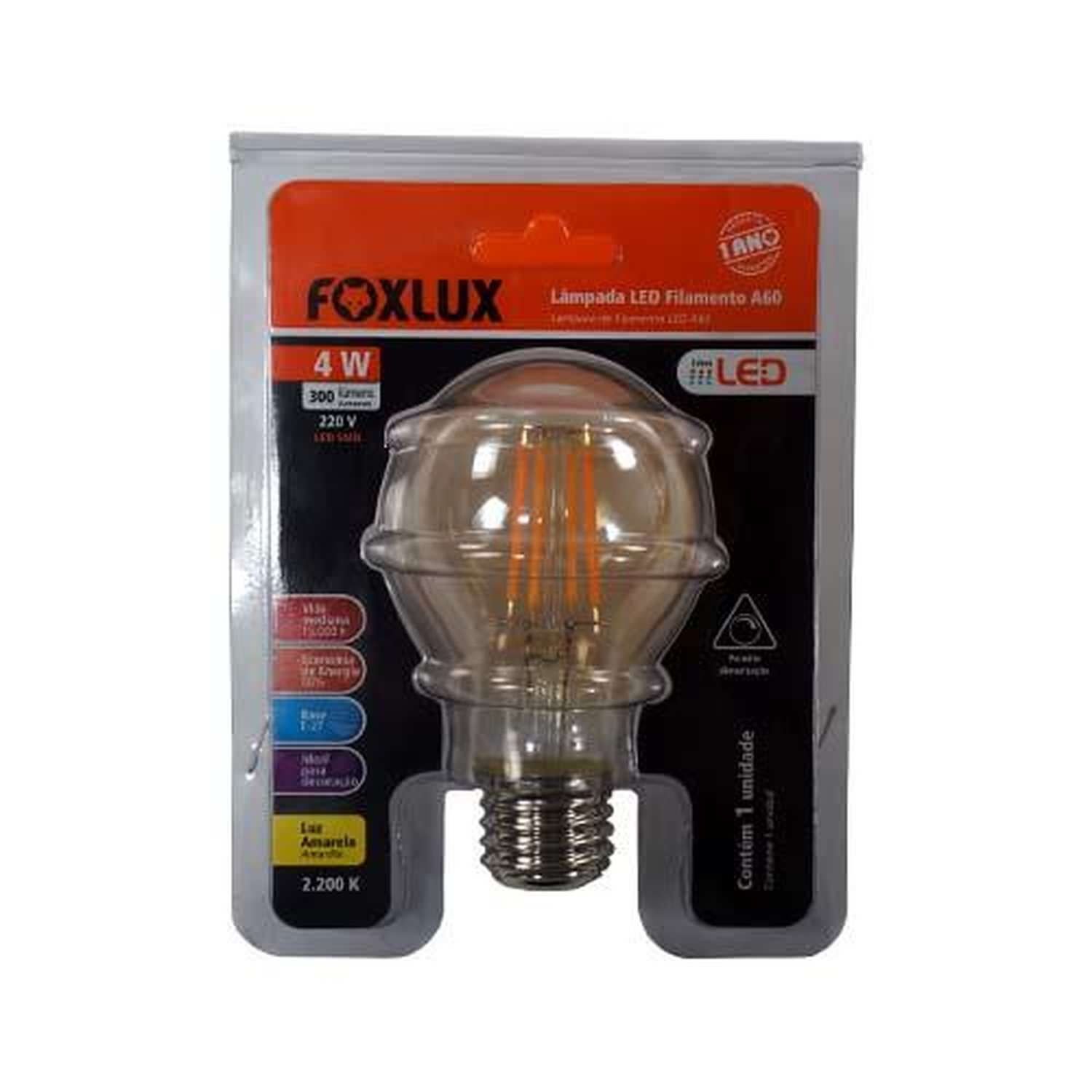 Lâmpada LED Filamento A60 4W 220V - Uso Decorativo - Foxlux